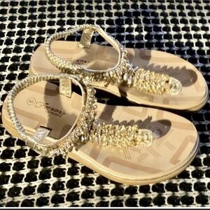 Chic Gold Beaded Women's Sandals Size 5